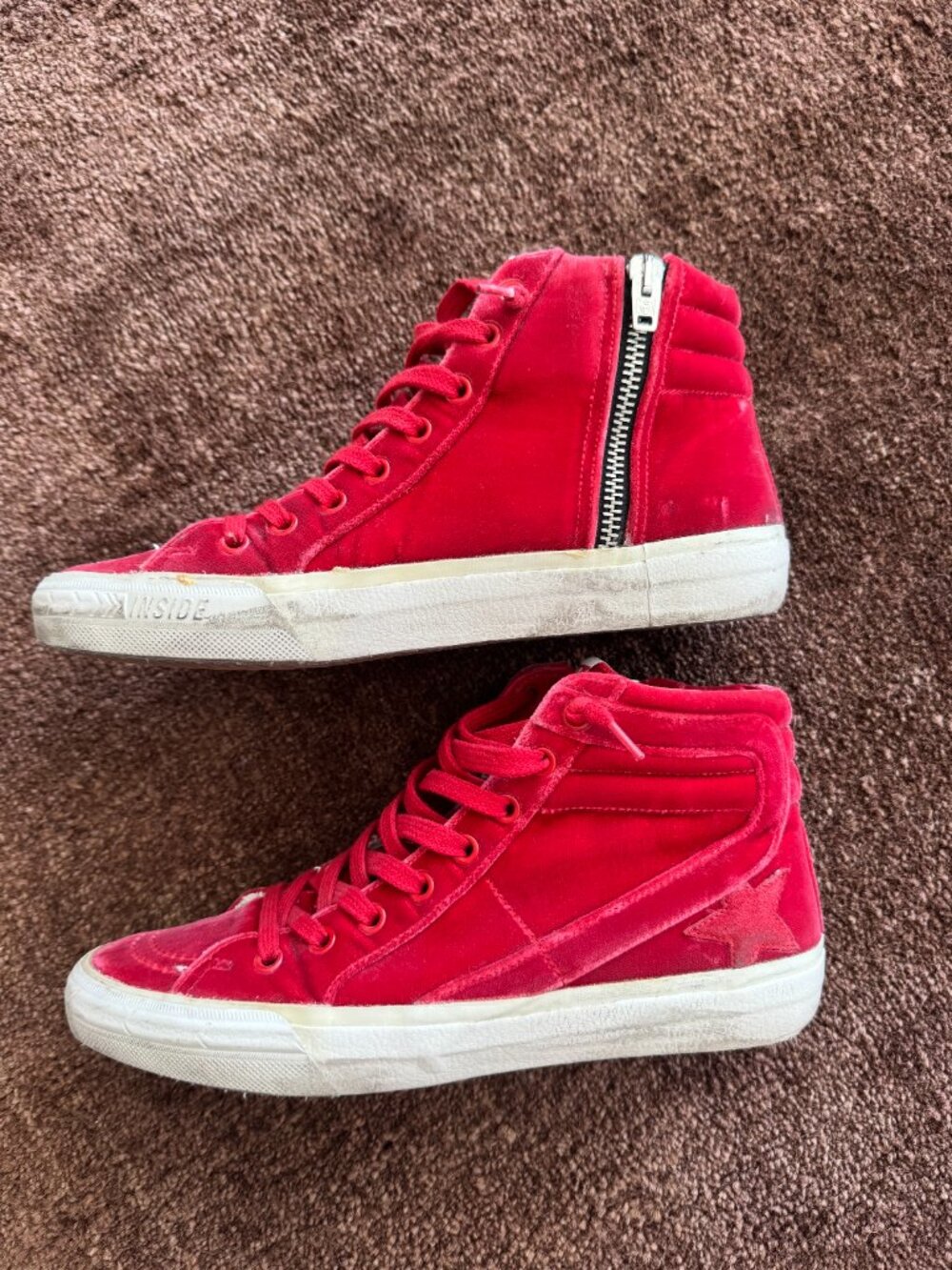 Golden Goose Slide Sneakers, Red Velvet, Size 37